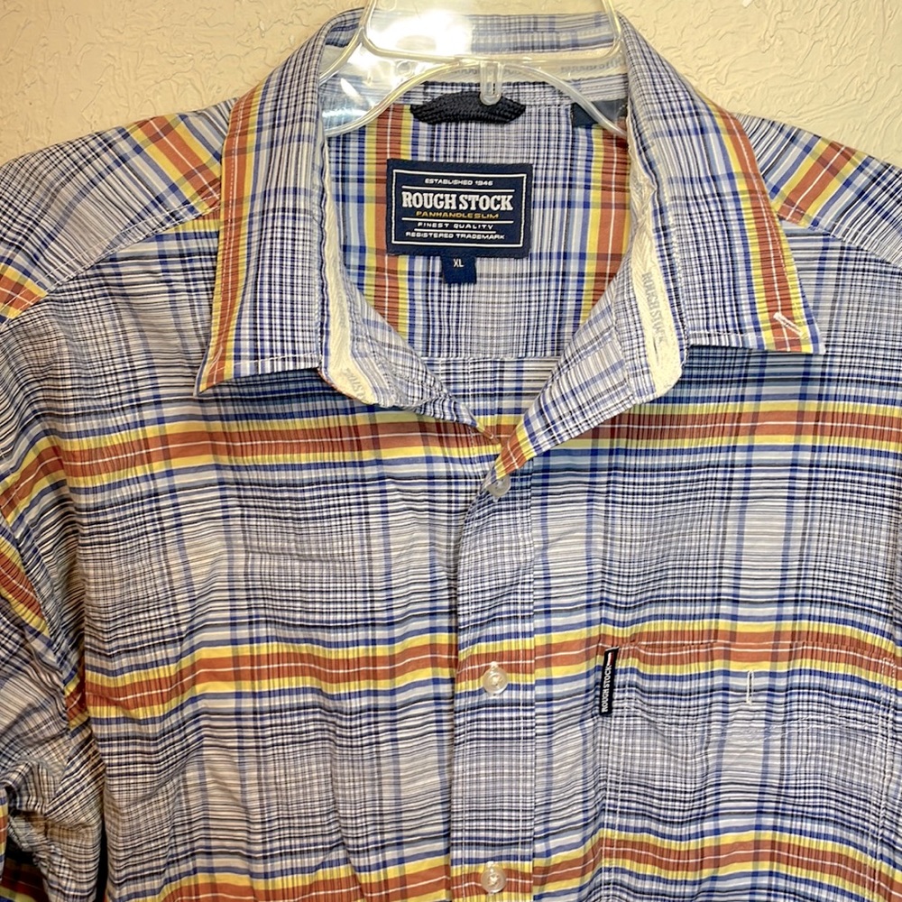 Rough Stock Panhandle Slim Mens Plaid Button Down Shirt